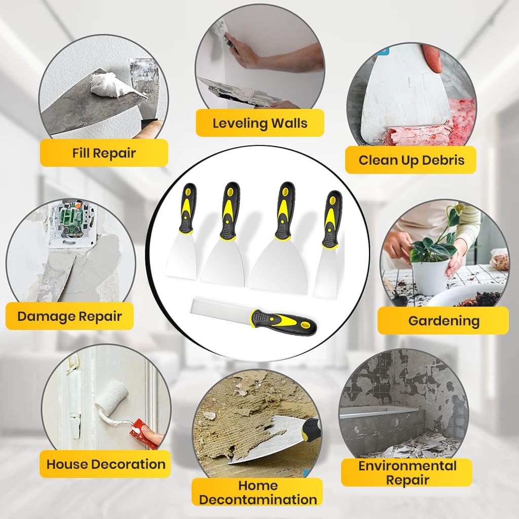 HASTHIP 5PCS Putty Scraper Multi Size Stainless Steel Paint Scraper Tool 1/2/3/4/5 inch Putty Scraper Wide Edge Putty Tools Narrow Putty Scraper for Spackling, Wallpaper Scraper, Spatula Scraper HASTHIP 5PCS Putty Scraper Multi Size Stainless Steel Paint Scraper Tool 1/2/3/4/5 inch Putty Scraper Wide Edge Putty Tools Narrow Putty Scraper for Spackling, Wallpaper Scraper, Spatula Scraper